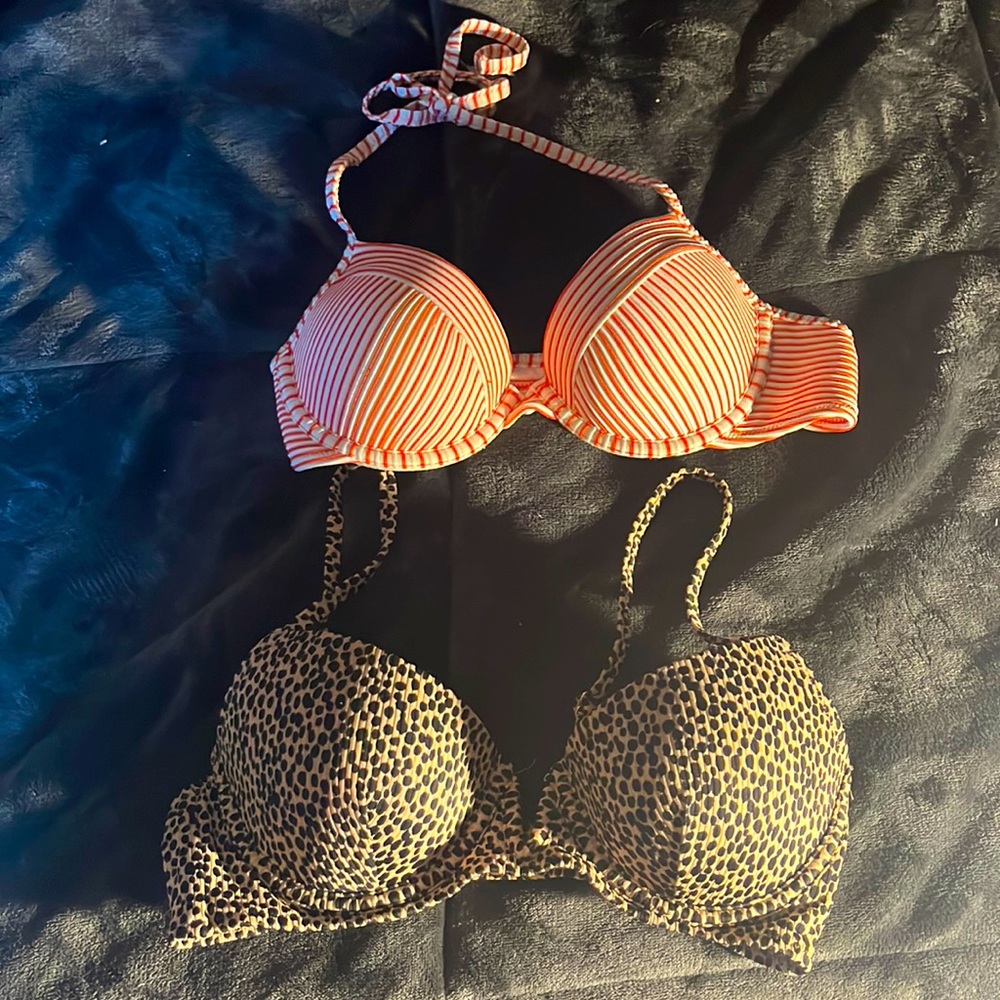 Two 34B size bikini tops. Both rarely worn.